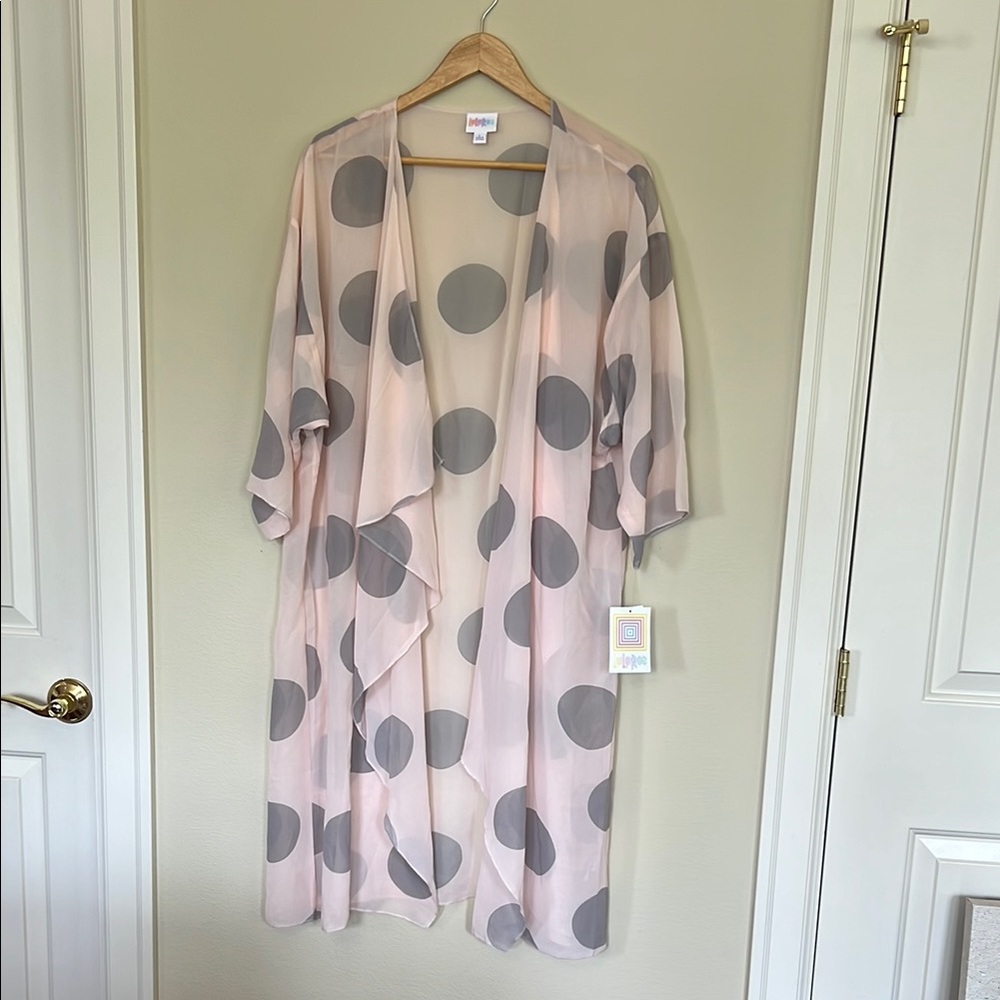LuLaRoe Pink and Gray Polka Dot Kimono